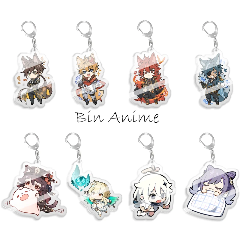 

Q Version Genshin Impact Souvenir Keychain Cosplay Cute Game Character Zhongli Tartaglia Venti Klee Mona Acrylic Pendant Keyring