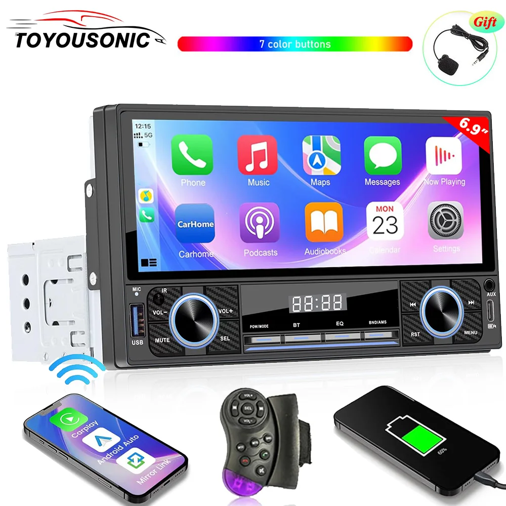 TOYOUSONIC 1 Din 6 9 дюйма HD сенсорный экран автомобильный радиоприемник универсальный