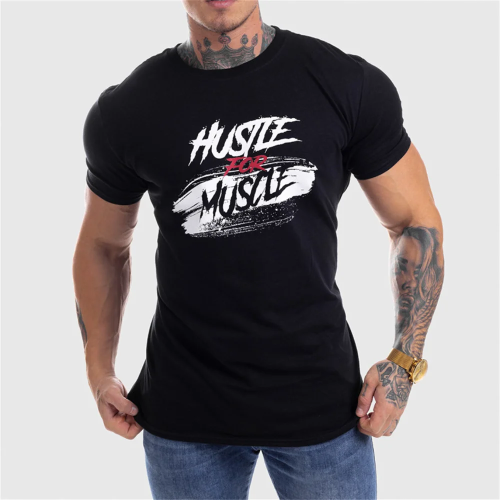 

Gym Fitness Cotton T-shirt Men Running Sports Workout Skinny Shirt Male Summer Jogging Training Short Sleeve Tees Tops Clothing