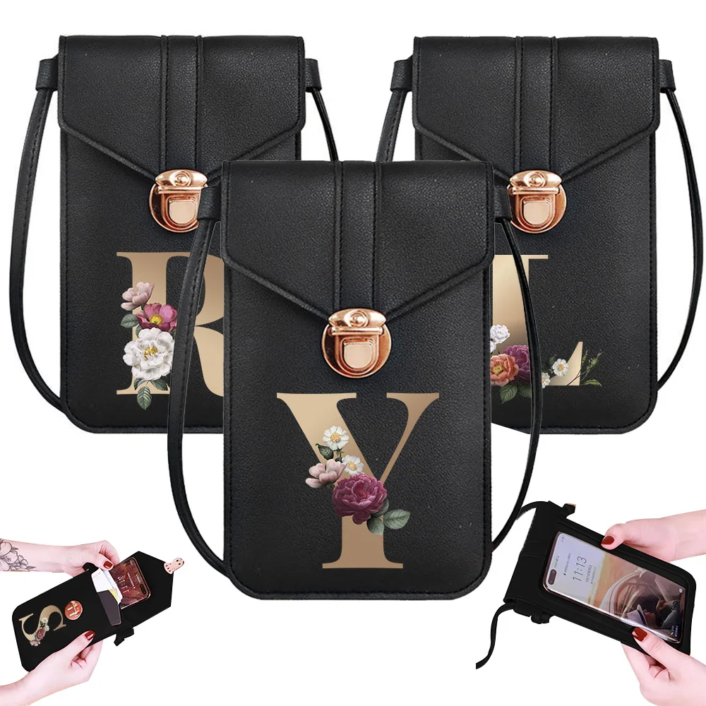 

Universal Waterproof Phone Case Mobile Cover for IPhone 13 12 11 Pro Max Huawei Samsung Gold 26 Letter Series Shoulder Bag Purse
