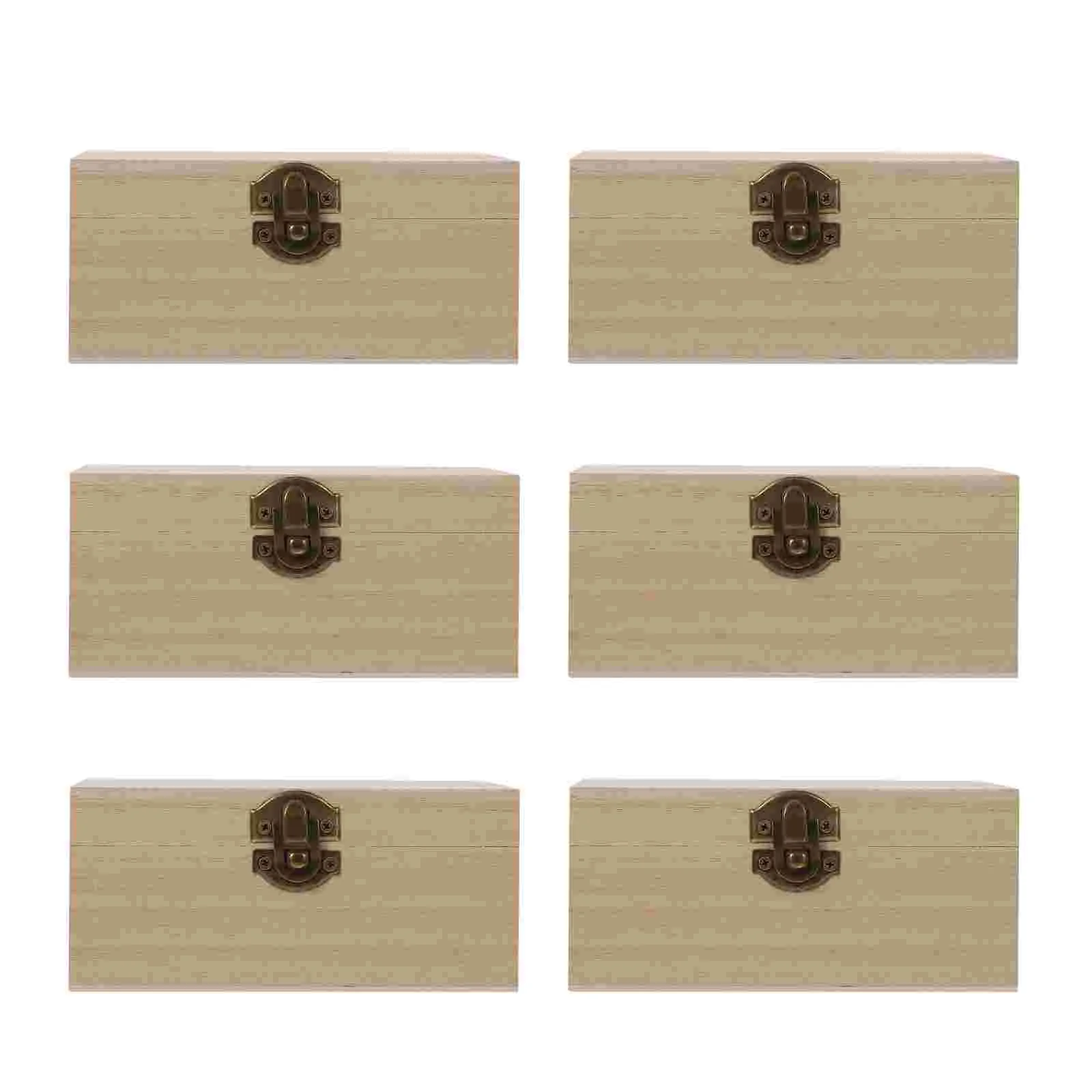 

6 Pcs Wooden Box Lock Decorative DIY Case Gifts Storage Unfinished Watch Desktop Miniture Decoration