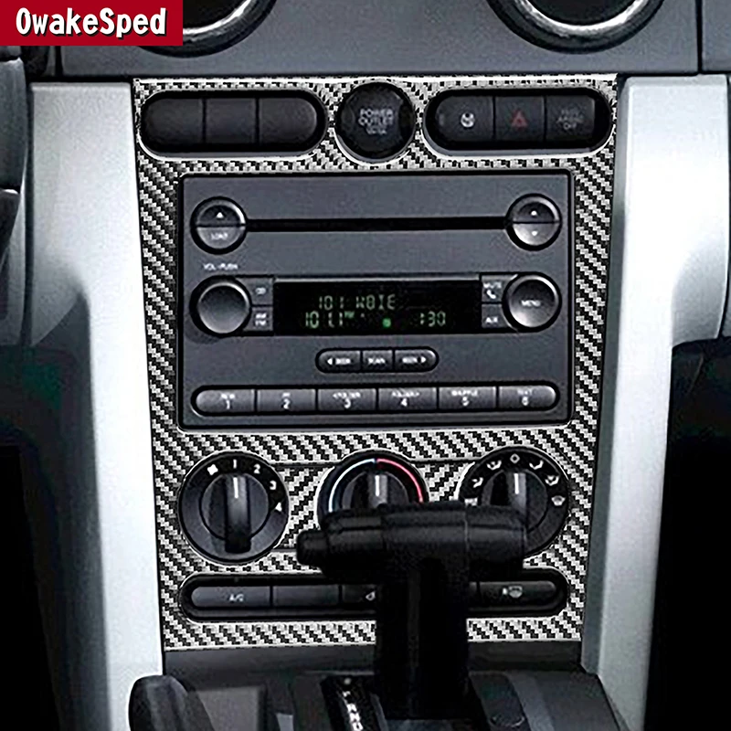 

Car Console CD Control Button Panel Frame Decoration Trim Strip For Ford Mustang 2005-09 Carbon Fiber Cover Interior Accessories