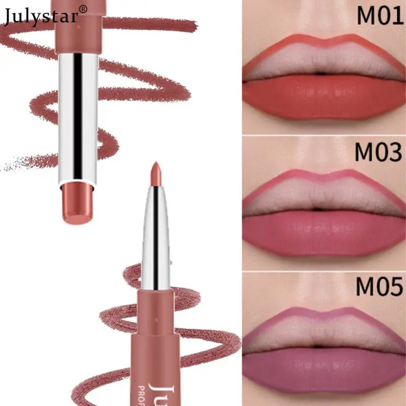 

12 Color Lipstick Lip Liner Matte Double-end Lipstick Pen Lip Makeup Waterproof Non-stick Cup No Easy To Fade Liploss Maquillaje