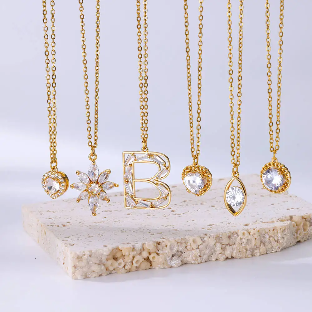 

Shiny Zircon Stone Necklace for Women Girls Vintage Stainless Steel Necklace New in Wedding Jewelry free shipping collares mujer