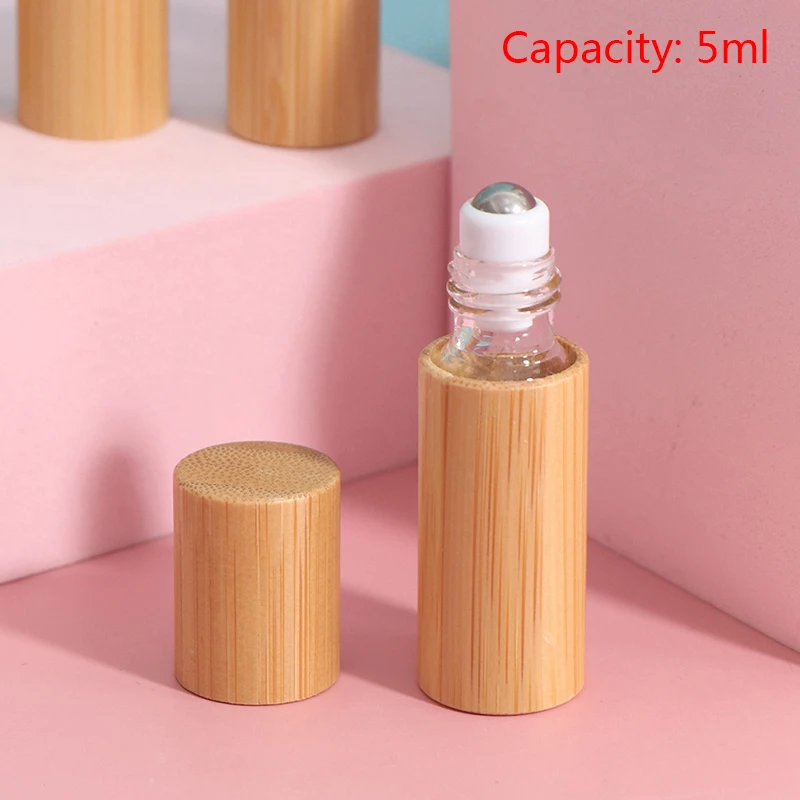 

1pc 5ml Natural Bamboo Refillable Empty Essential Oil Perfume Steel Roller Ball Bottle for Home Travel Salon