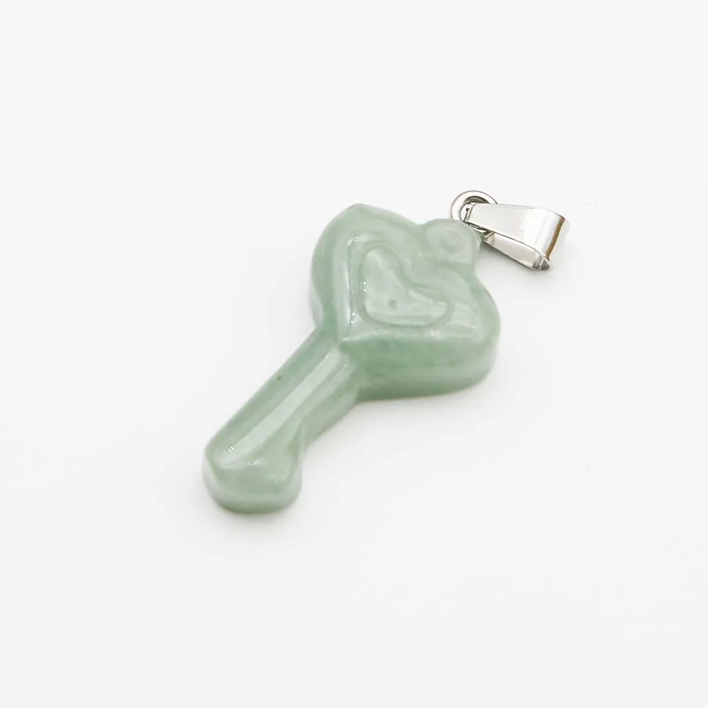 Natural Stone Crystal Agate 520 Love Heart Keychain Pendant Necklace Healing Charms DIY Jewelry Accessories  Gift Wholesale 8Pcs