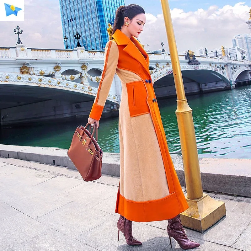 Новинка Осень-зима 2022 цветное контрастное пальто женское плюшевое средней длины