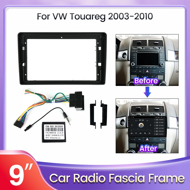 NaviTree Trim Fascia Frame For VW Volkswagen Touareg 2003-2010 9 Inch Panel Dashboard Canbus Box Power Cable Car Android Radio