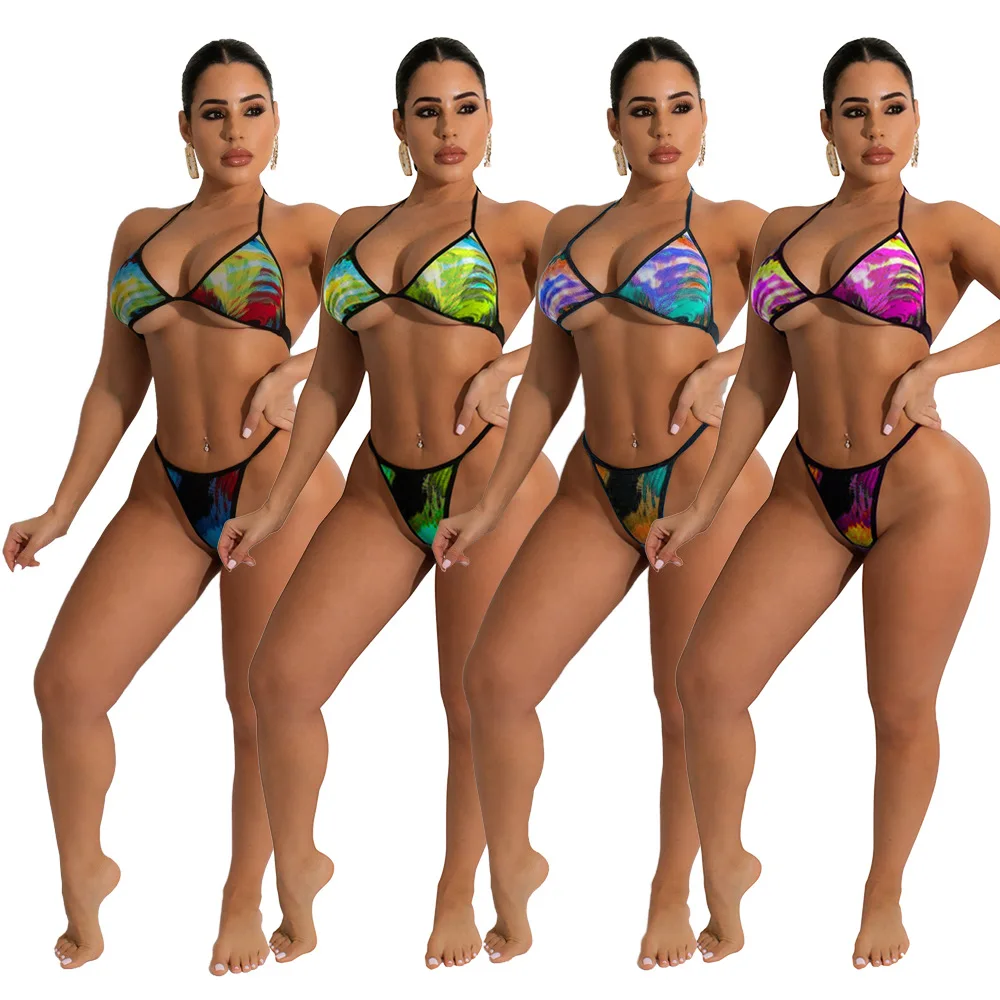 

sexy bra 2 pieces Bikinis Set women fashion printed swimsuit beach wear halter crop top and brief summer y2k clothes