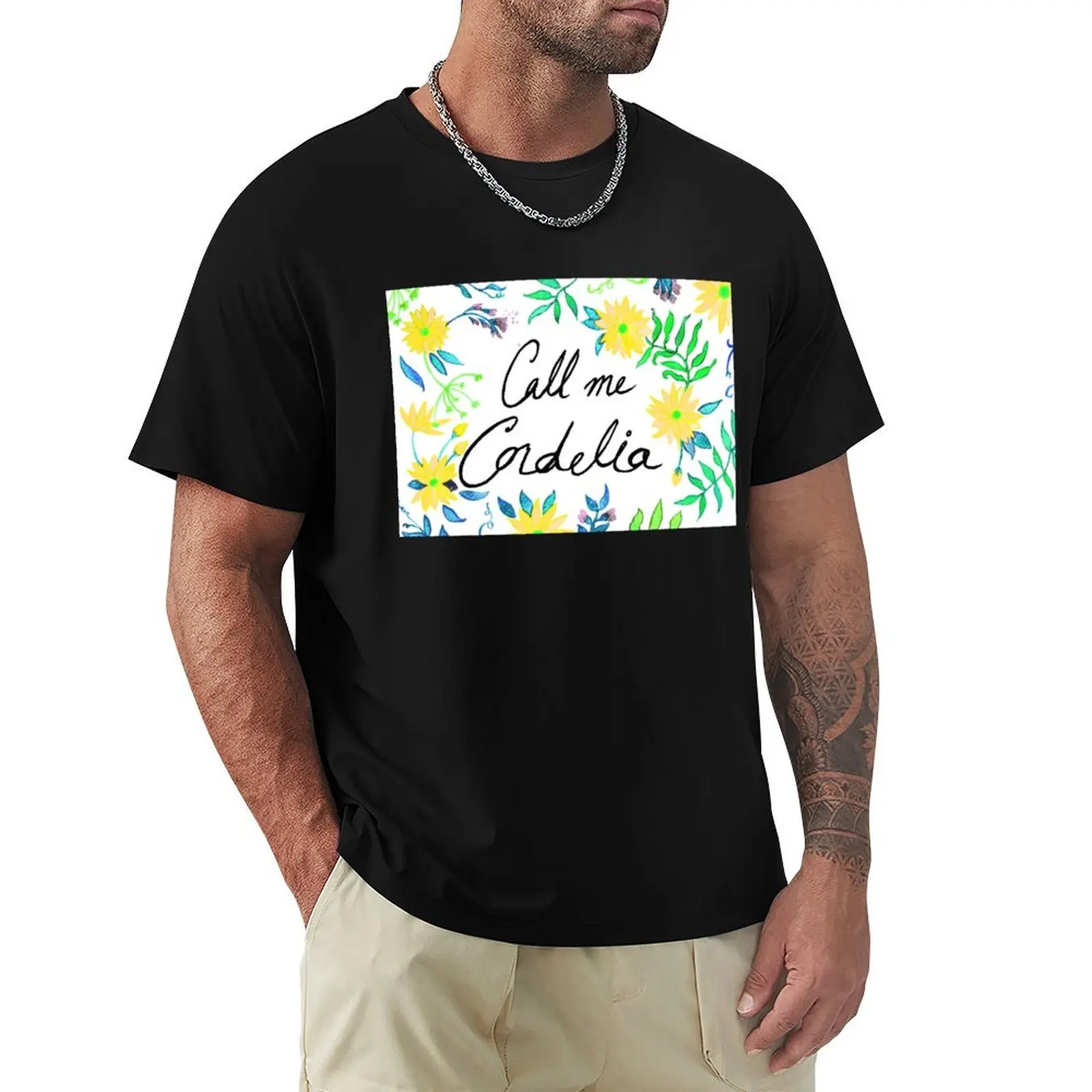 Фото Футболка Call Me Cordelia - Simple T-Shirt с желтыми цветами, большой размер №1