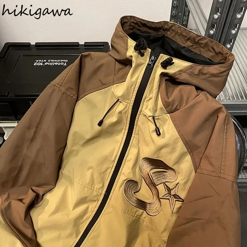 Женская винтажная куртка с капюшоном и вышивкой свободного покроя