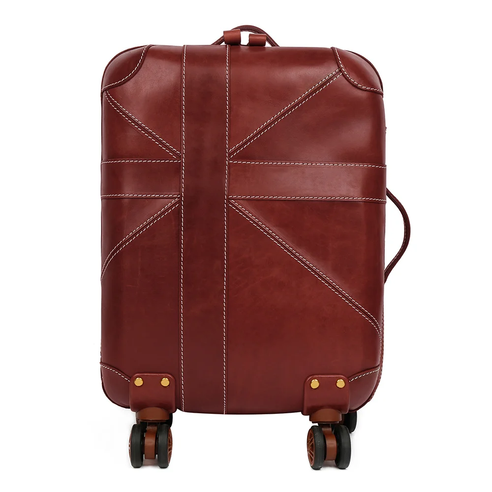 

Rolling Luggage Genuine Leather Carry-on Suitcase Women Men Vintage Large Travel Bags with Wheels 20 "Cabin Trolley Bag