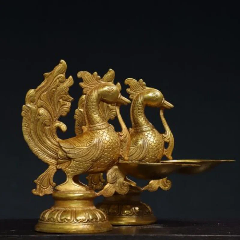 

A Pairs Old Collection Treasure Copper-Plated Gold Golden Phoenix Lamp Holder