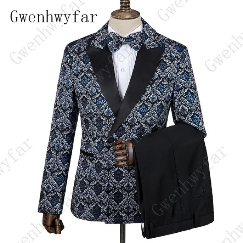 

Мужской костюм Gwenhwyfar 2023, двубортный модный жаккардовый смокинг с цветочным рисунком в стиле ретро, свадебные костюмы из 3 предметов, мужская куртка, брюки
