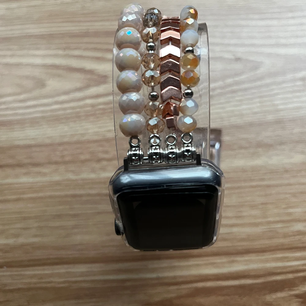 Beaded Bracelet for Apple Watch Bands 41/40/38/45/44/42mm Ladies Handmade Elastic Beaded Watch Band for iWatch Series 8 7 6 SE 5