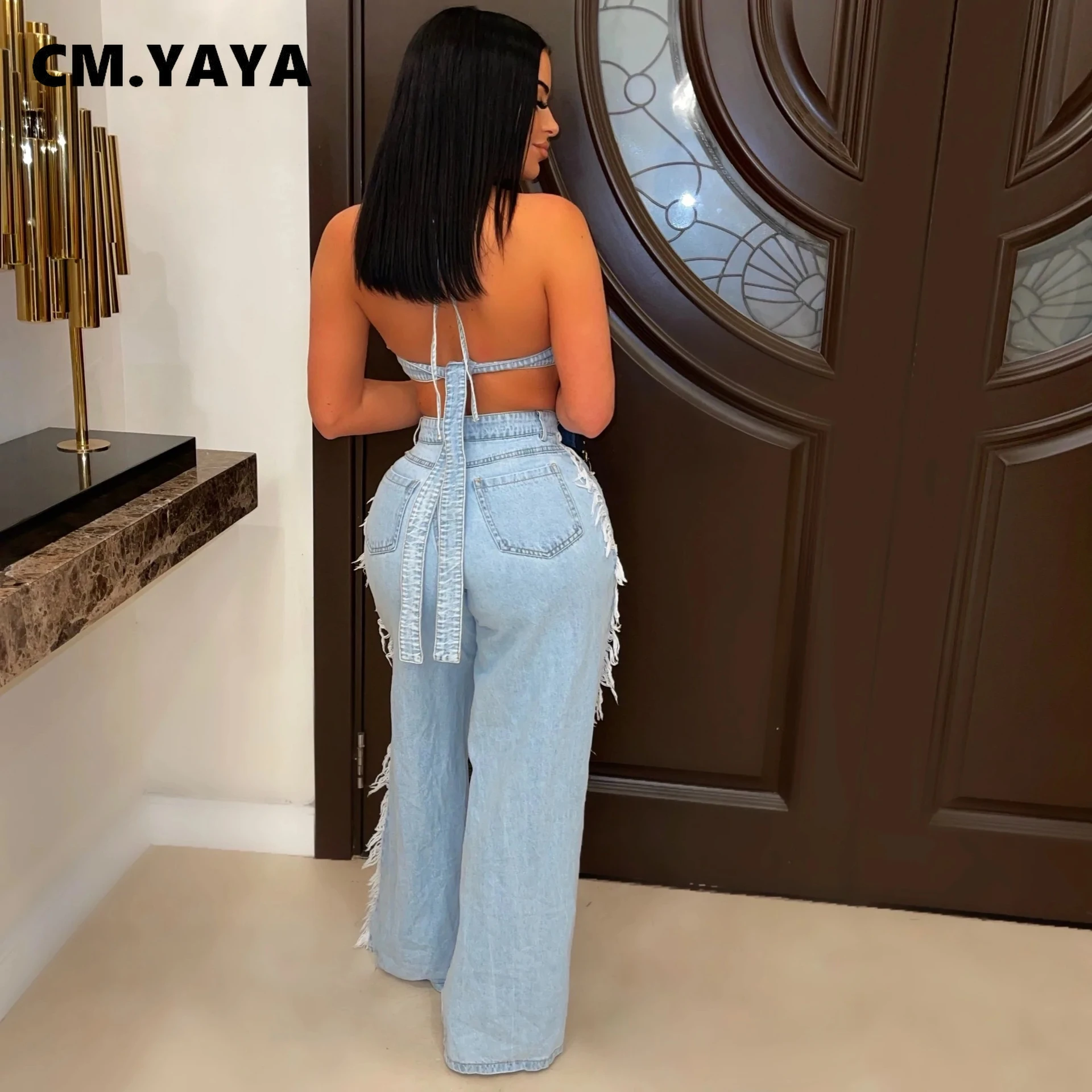 Женский джинсовый костюм из двух предметов CMYAYA элегантный укороченный топ и