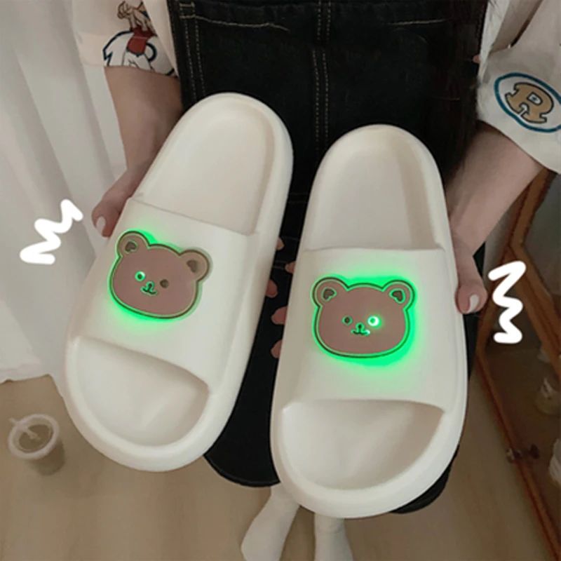 

Glow Women Slippers Fluorescence Bear Leisure Home Slides Personality Outdoor Thick Sole Couple EVA Sandals New Ladies Shoes
