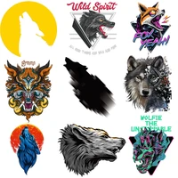clothing thermoadhesive patches moon wolf iron on transfers for clothes animals thermal stickers on mens t shirt fox appliques