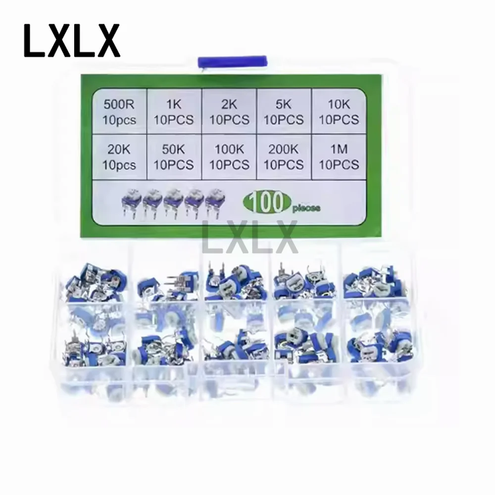 LXLX1 100 шт. 10 размеров RM065 синие и белые регулируемые резисторы 6 мм набор в