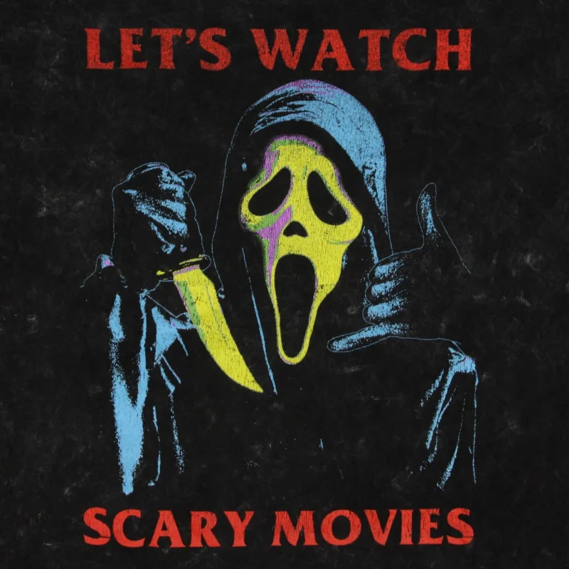 Мужская Черная выбеленная футболка с коротким рукавом и принтом на Хэллоуин