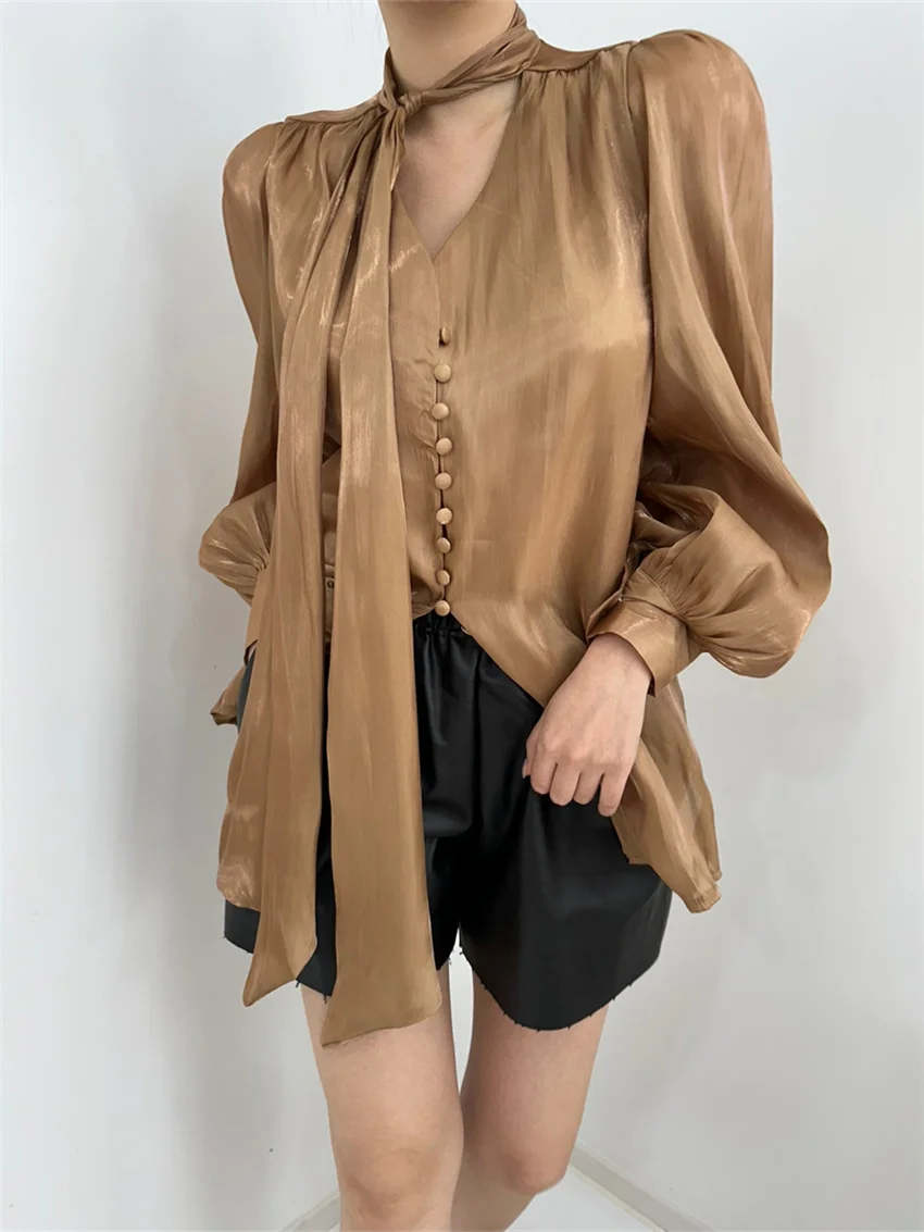 Женская шифоновая рубашка Alien Kitty однотонная универсальная офисная Повседневная