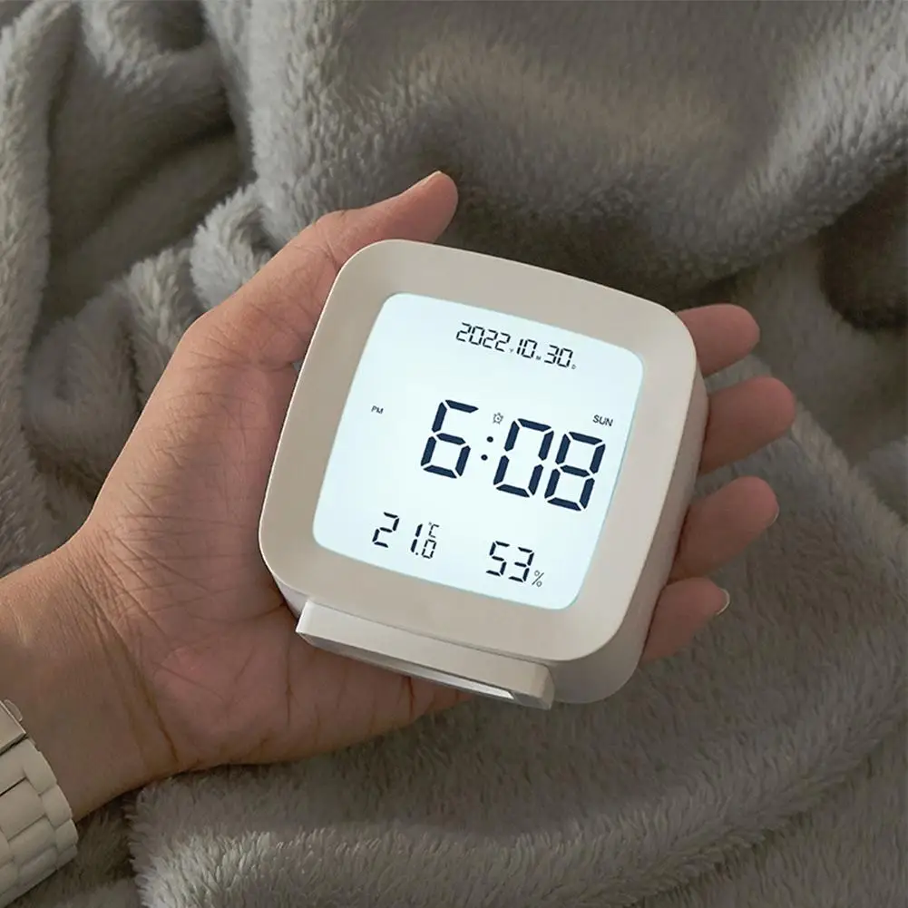 

Digital Alarm Clock Time Date Display Electronic Temperature Humidity Monitor For Snooze Bedroom Home Office Desk Decor