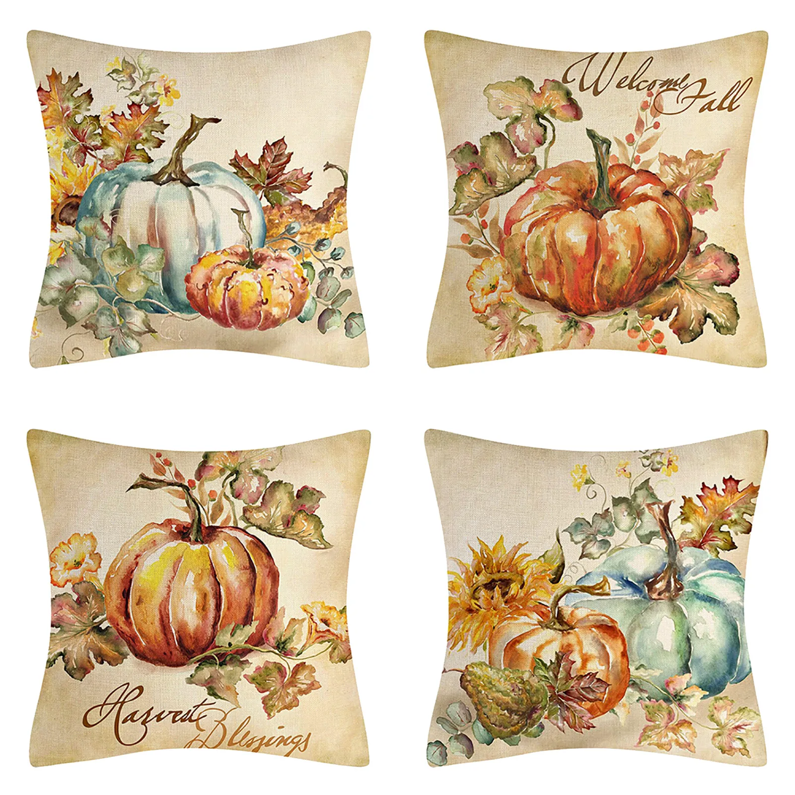 

Fall Pillow Covers Thanksgiving Cushion Couch Throw Pillow Decor Set Of 4 18 X 18 Inch Autumn Theme Farmhouse Pumpkin Decorative