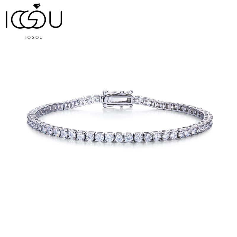 

IOGOU Light Luxury 925 Sterling Silver Round Cut 3mm/4mm/5mm 100% Moissanite Classic Four Prong Tennis Bracelet For Women Gift