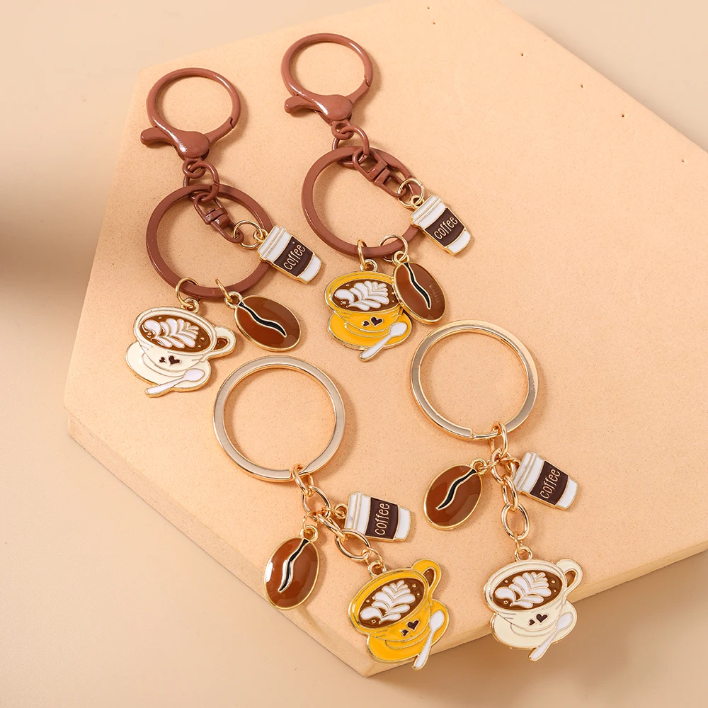 Фото Брелок Aihua Enamel Love Coffee в виде кофейного зерна, подарок для женщин, милый держатель для ключей, оригинальный брелок в виде чашки капучино №3