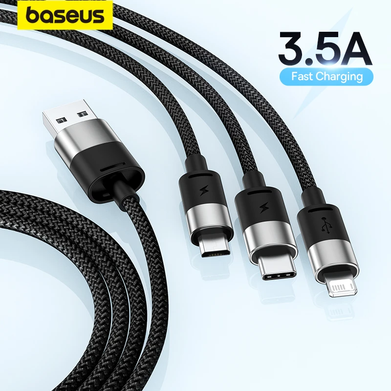 

Baseus 3 in 1 USB C Cable for iPhone 14 13 12 Pro 11 3.5A Charger Cable Micro USB C Type C Cable for Macbook Pro Samsung Xiaomi