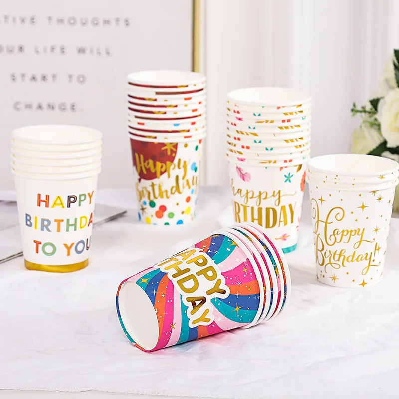 

10PCS Birthday Party Disposable Paper Cups Drinks Juice Wine Cup For Happy Birthday Wedding Decorations Party Tableware Supply