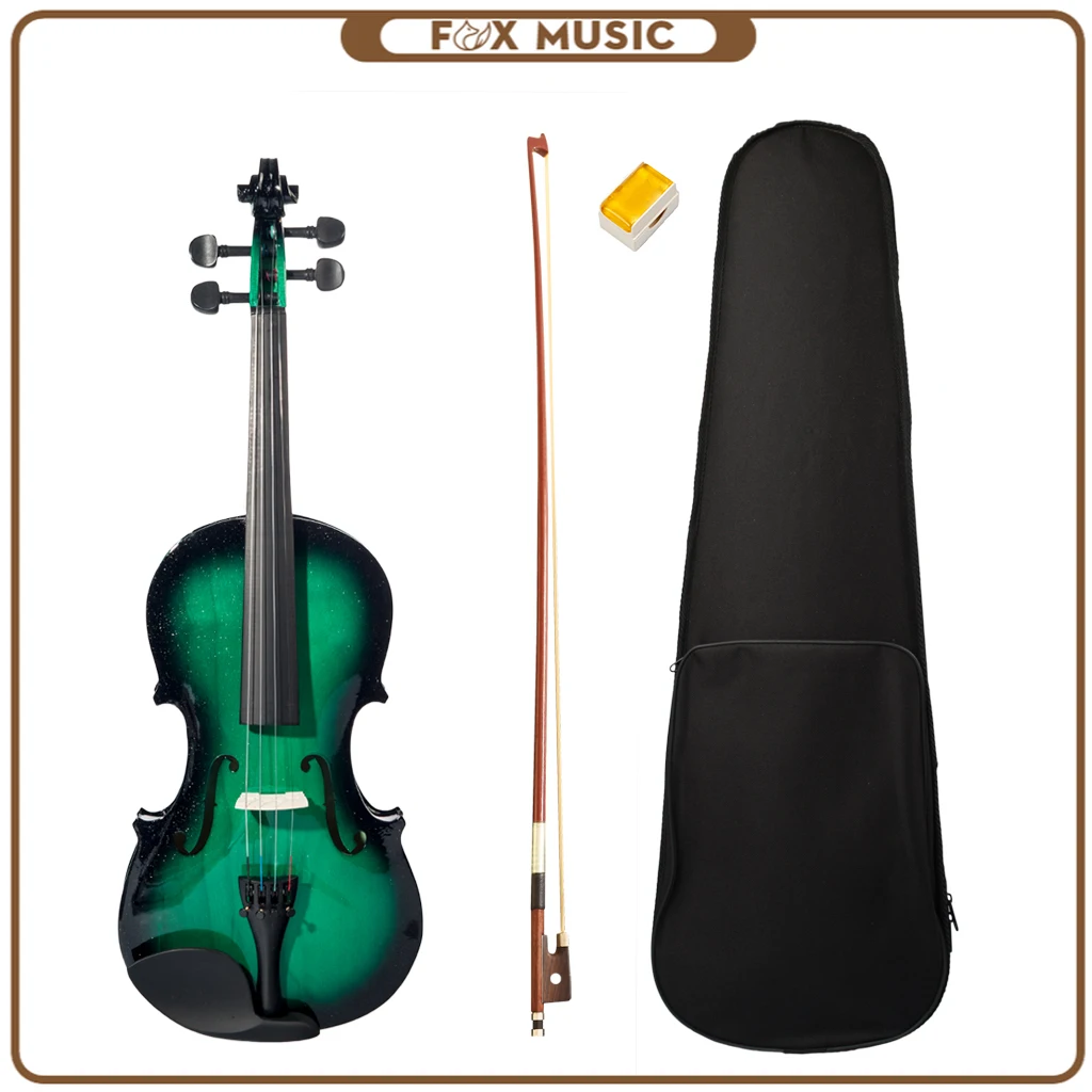 Acoustic Violin Set 1/8 1/4 1/2 3/4 4/4 Fiddle Green Black Gradient Solidwood W/ Brazilwood Bow+Canvas Case+Rosin