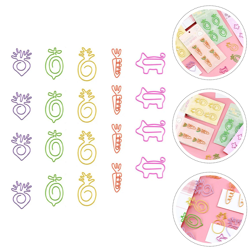 

20Pcs Multi-function Carrot Clips Decorative Pineapple Clips Portable Paperclips
