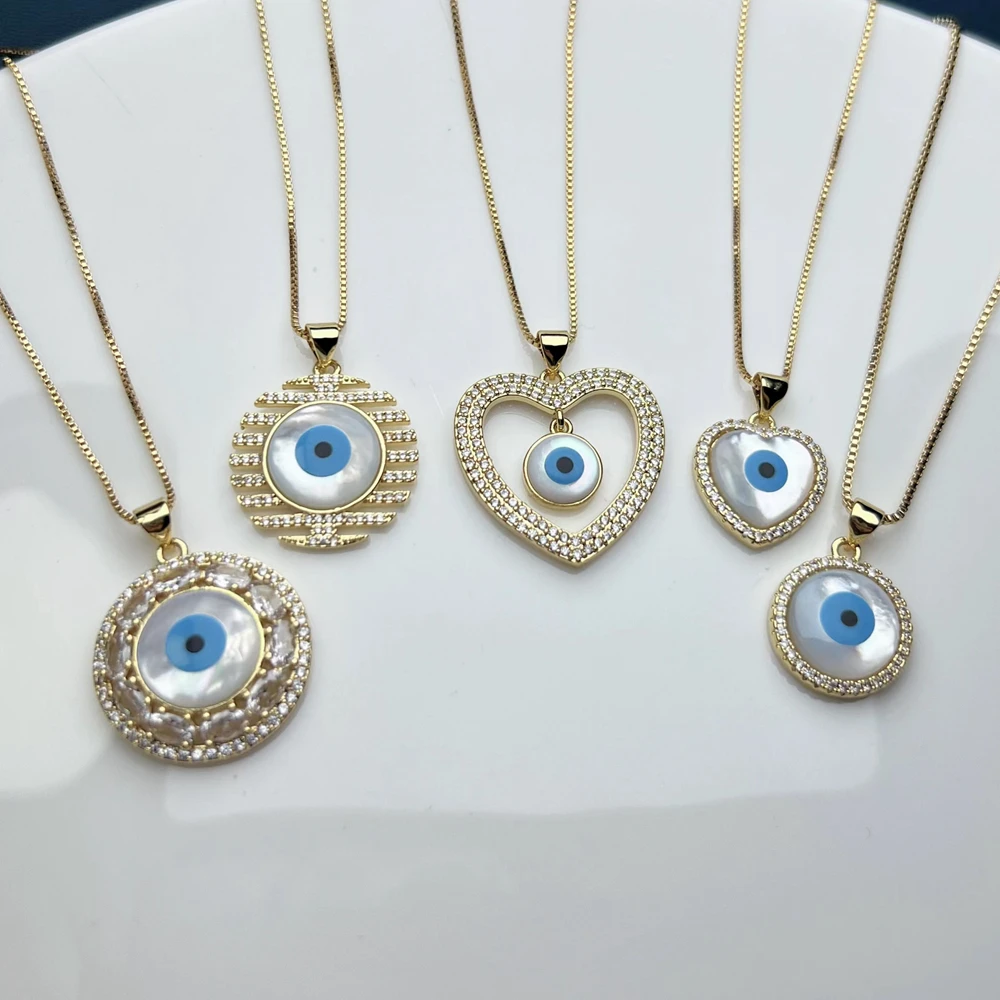 

Evil Eye Pendant Necklaces For Women Fashion Metal Shell Zircon Heart Round Charms Neck Gifts Jewelry Wholesale