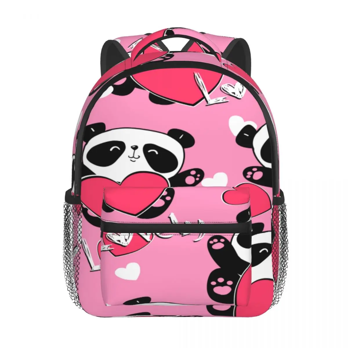 Children Bag Panda Black And White Bear Valentine's Day Kids Bag Kindergarten Preschool Backpack for Boys Girls 3-4-6 Years Old