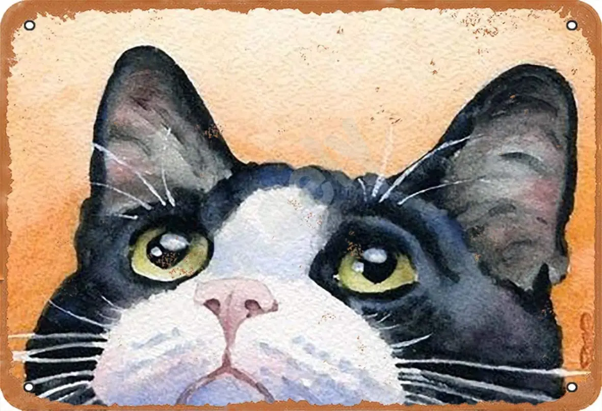 

Keely Tuxedo Cat Metal Vintage Tin Sign Wall Decoration 12x8 inches for Cafe Coffee Bars Restaurants Pubs Man Cave Decorative