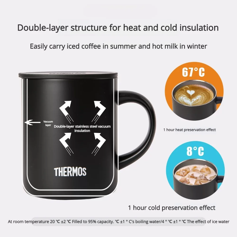 Фото Кружка THERMOS, кружка с ручкой, 450 мл, термос из нержавеющей стали, герметичная кофейная кружка и чашка для молока для офиса, без BPA №2