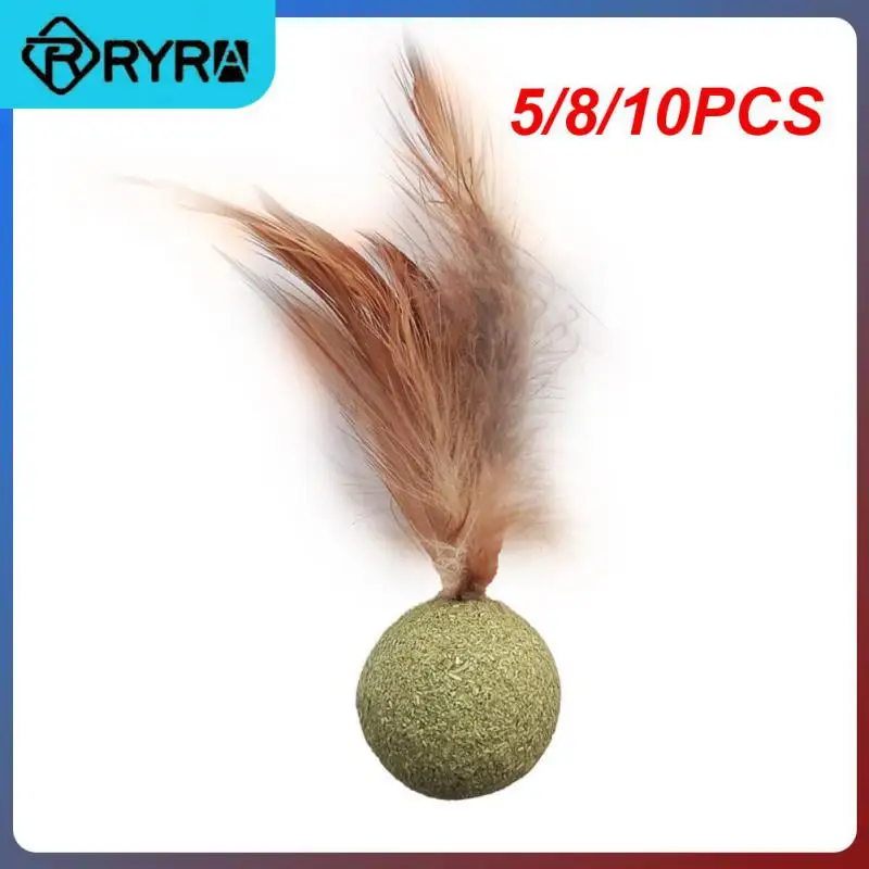 

5/8/10PCS Teeth Cleaning Cat Feather Toy Cat Ball Household Chasing Game Catnip Ball Cat Snack Cat Molar Catnip Healthy Cat Mint
