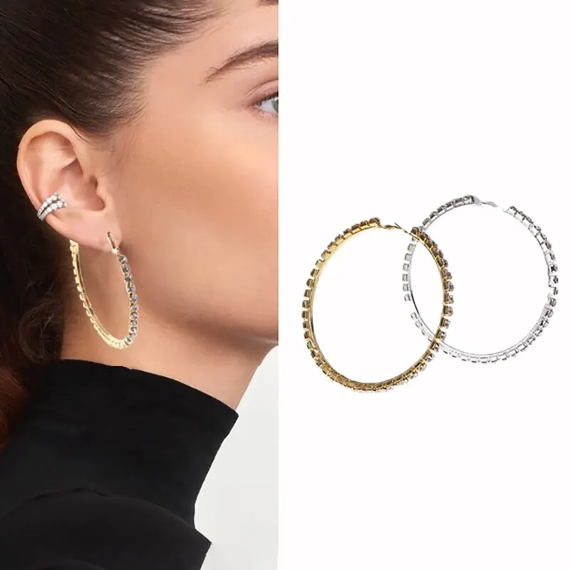 

1 Pair Silver/GoldLuxury Large Hoop Earrings Big Round Circle Buckle Ear Women