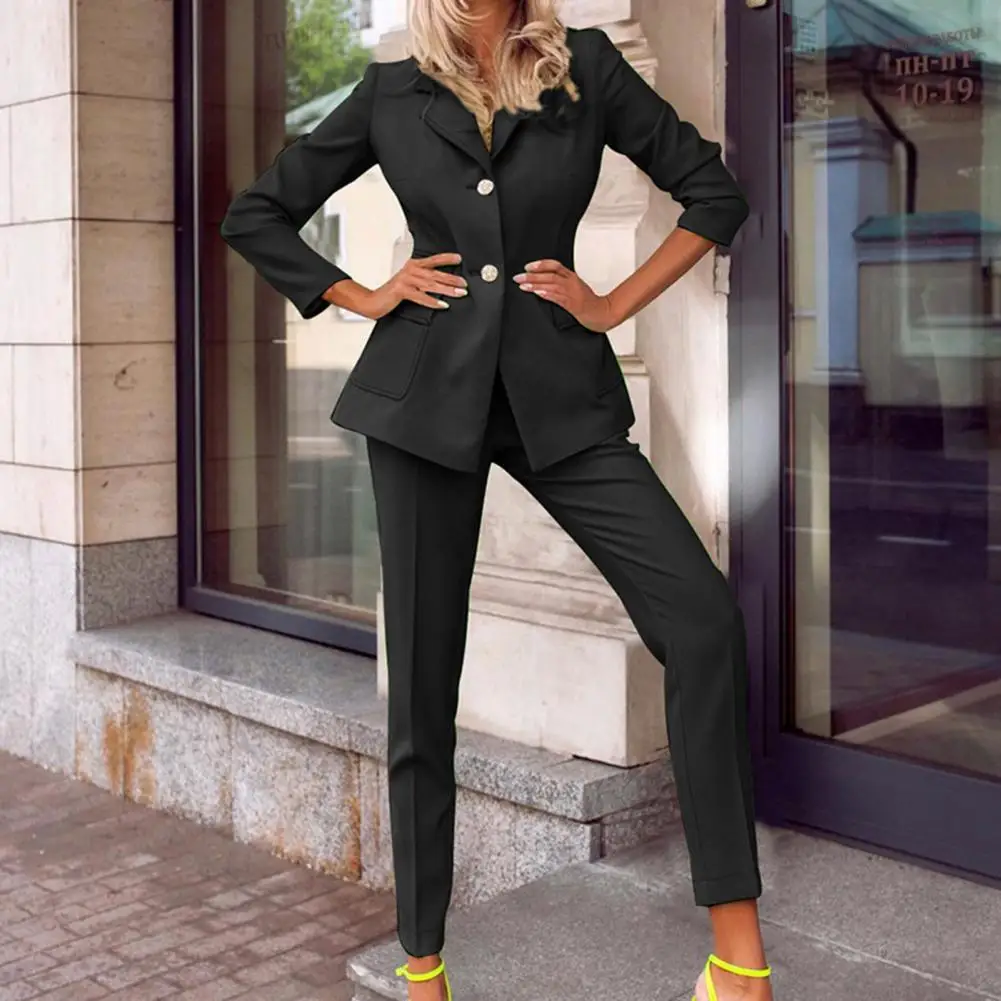 

Отличный осенний деловой костюм, однотонный кардиган, жакет, брюки, однотонный прямой осенний деловой костюм, 2 шт./компл.