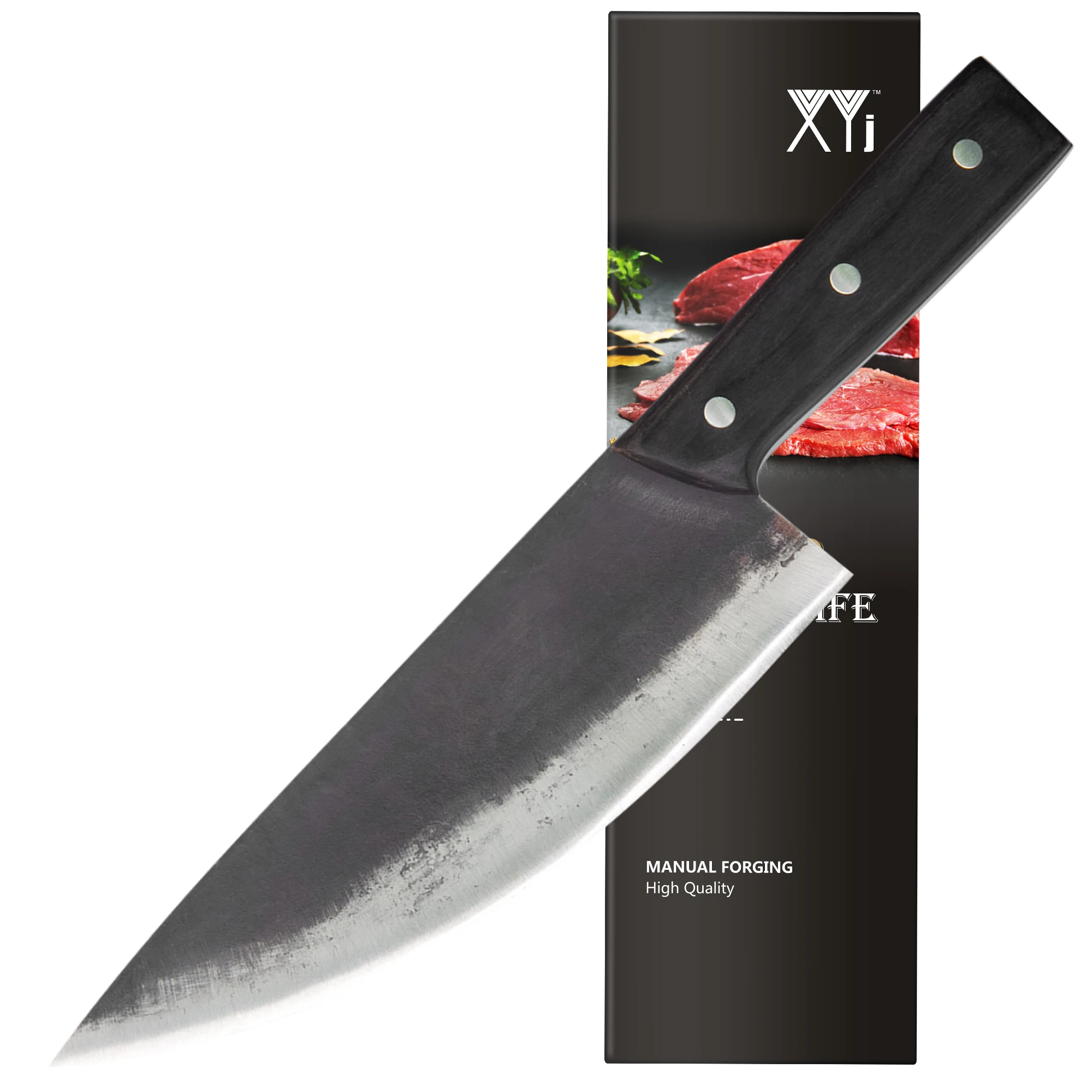 

XYj Full Tang кухонные ножи, инструмент из нержавеющей стали, 8 дюймов, шеф-нож, кованый нож ручной работы, мясницкий нож для нарезания, филировочны...