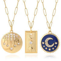 sun moon star pendant necklace for women stainless steel long chains choker collares pave cz gold color womans necklace
