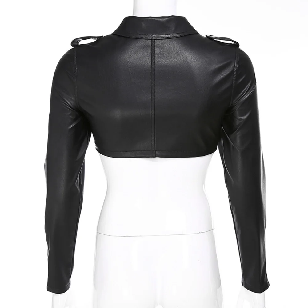 2021 PU Leather Jacket Classic Women Gothic Soft Black Faux Leather Short Motorcycle Jackets Rivet Zipper Streetwear Punk Emo