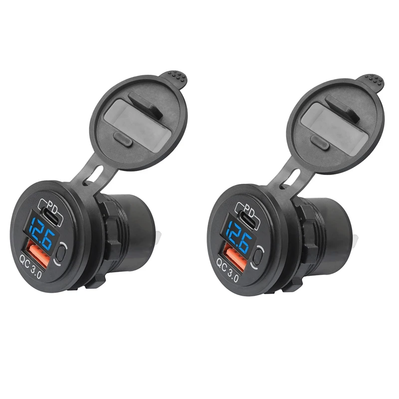 

2x12-24 в 48 Вт USB-розетка, водонепроницаемая зарядная розетка PD и USB-порт QC3.0 со стандартным напряжением для автомобилей, грузовиков, гольф-карт, синий