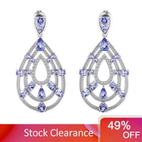 gz zongfa genuine 925 sterling silver drop earrings for women natural tanzanite gemstone mesh shape clip earrings fine jewelry