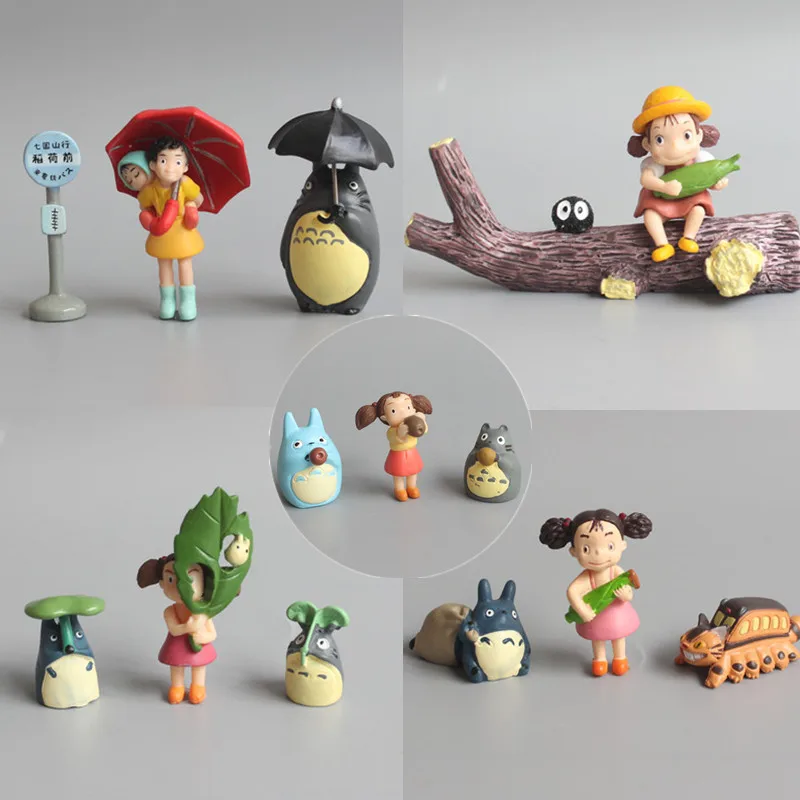 3 шт./набор Аниме Ghibli Тоторо Остановка автобуса Носить дождевик Девушка Украшения Модель Миядзаки Хаяо Волшебный сад Мох Миниатюры Декор.