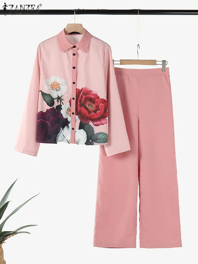 ZANZEA осенние модные женские комплекты из 2 предметов повседневные блузки с