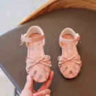Детские сандалии для девочек, летняя обувь из искусственной кожи с бантом и вырезами, обувь принцессы на плоской подошве для маленьких девочек, размеры 24-33, 2022