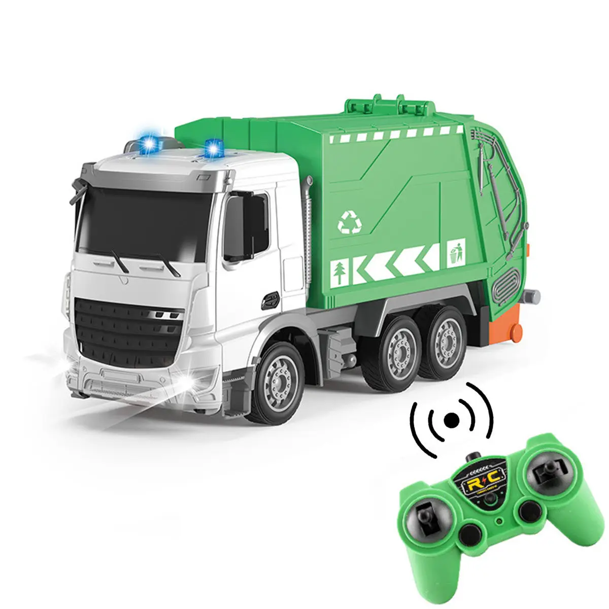 

1/24 2.4G Remote Control Garbage Sanitation Truck Fire Truck RC Car with Lights Educational Toys for Children Boys Gift for Kids
