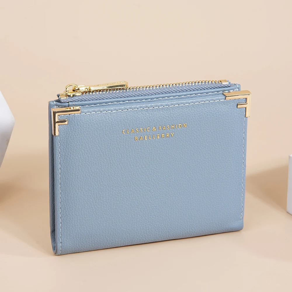 Женский короткий кошелек из искусственной кожи модный на молнии для монет